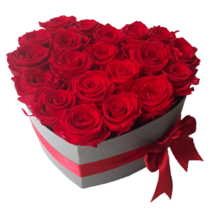 Caja corazón con 16 rosas