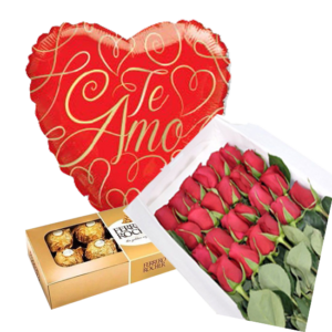 Rosas, bombones y globo