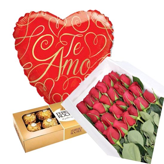 Rosas, bombones y globo Rosas, bombones y globo