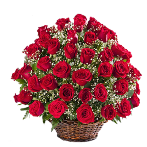 Canasto con 50 rosas