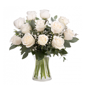 Florero de 12 rosas blancas