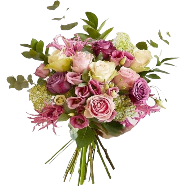 Ramo con 12 rosas y lisianthus rosado fucsia Ramo con 12 rosas y lisianthus rosado fucsia