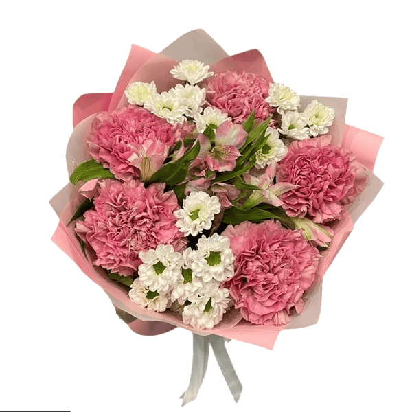 Ramo con 6 mini claveles, astromelias y margarita Ramo con 6 mini claveles, astromelias